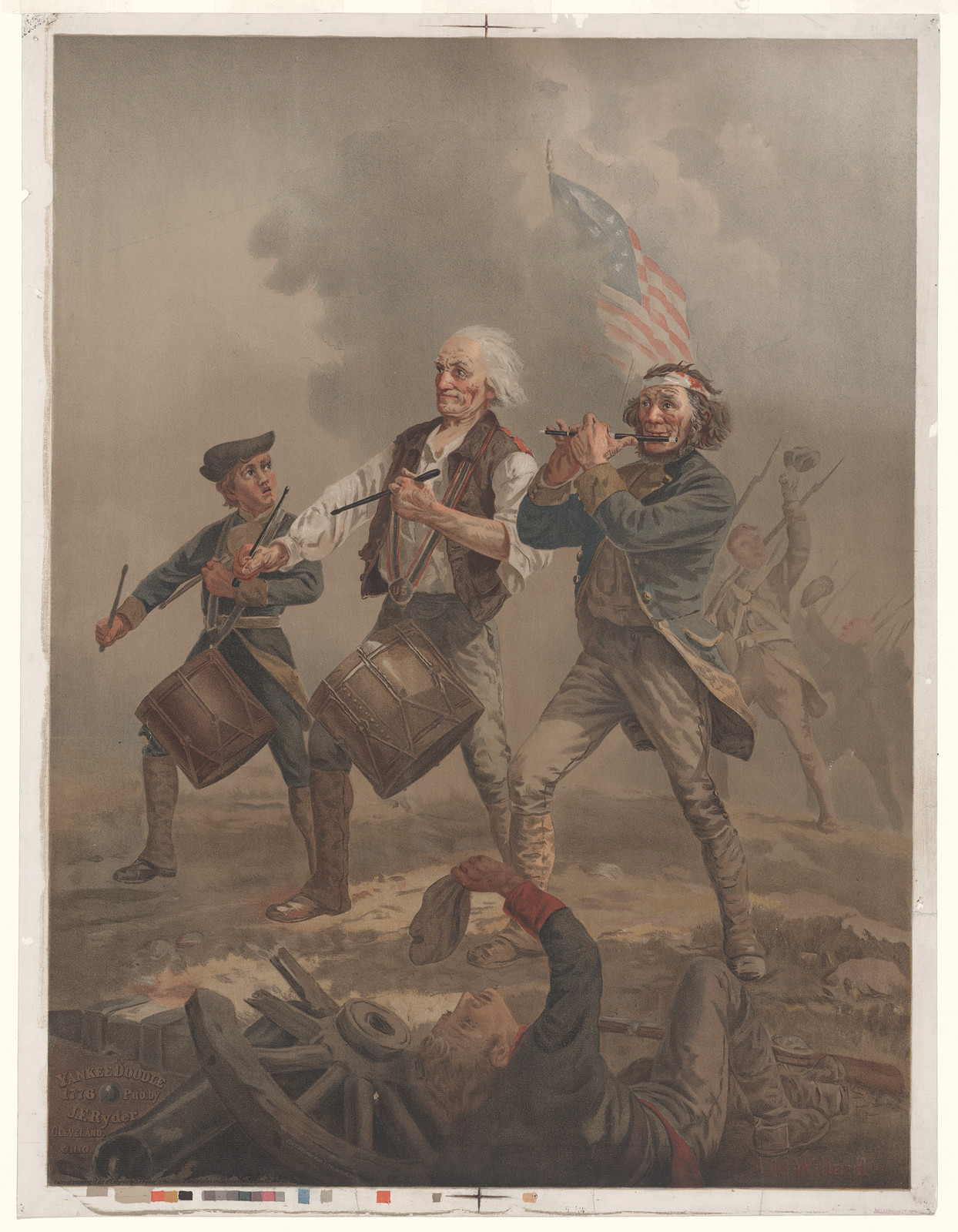 Yankee Doodle 1776: fifers and drummers in battle — historic image