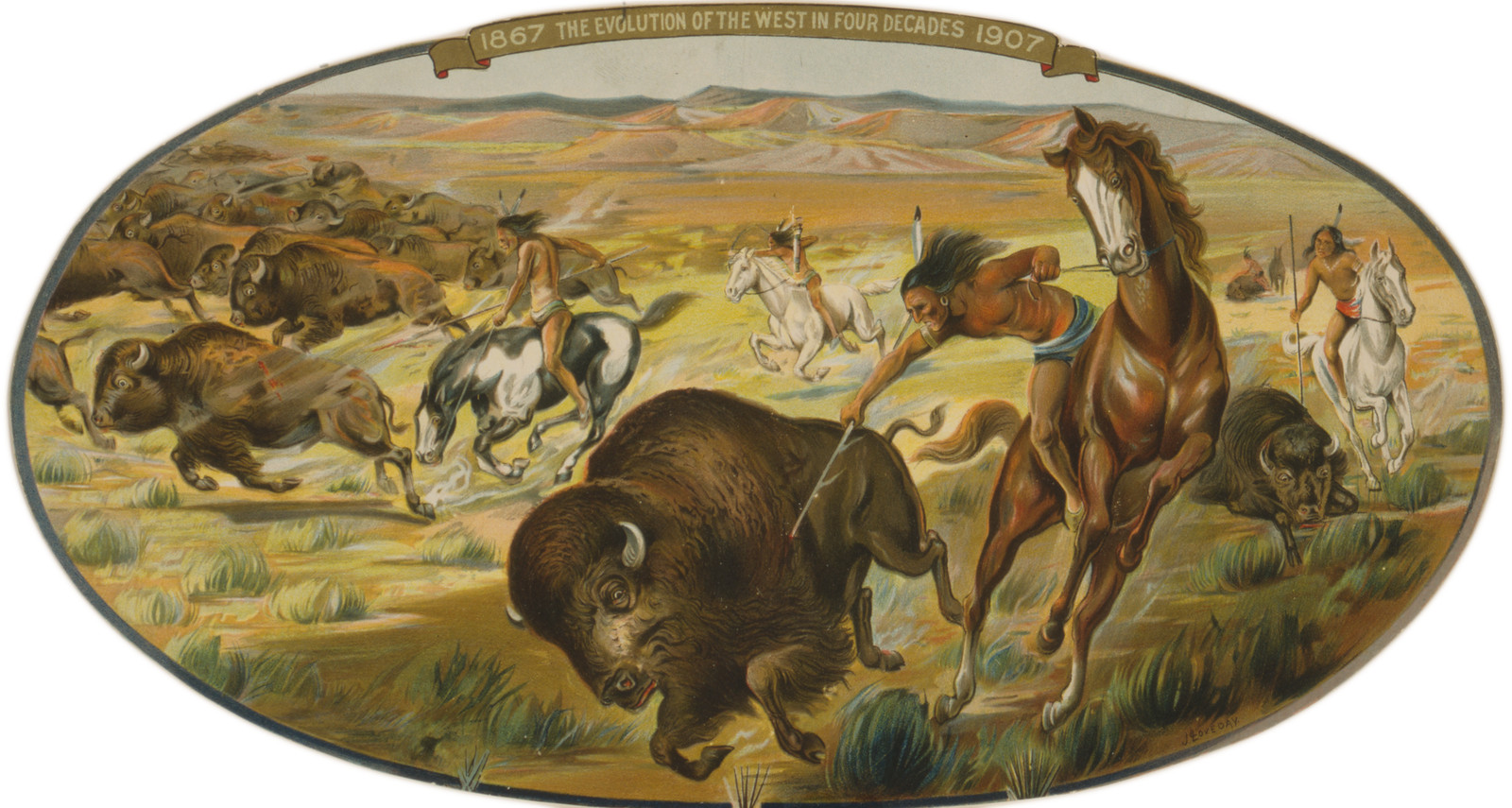 1867--The evolution of the West in four decades--1907 / J.L. Loveday., c1906. — antique lithograph