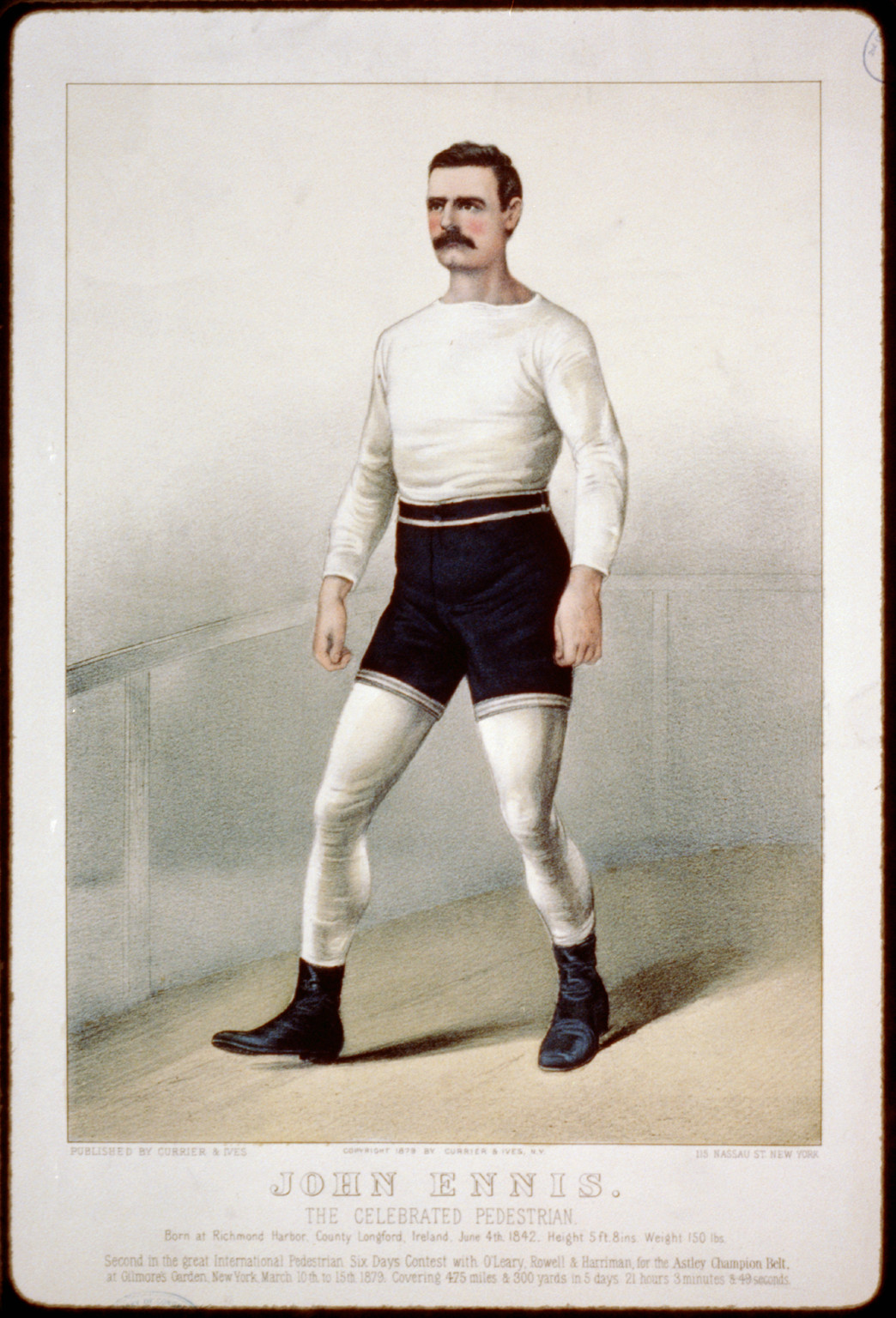 John Ennis: the celebrated pedestrian, New York : Published by Currier & Ives, c1879. — antique lithograph