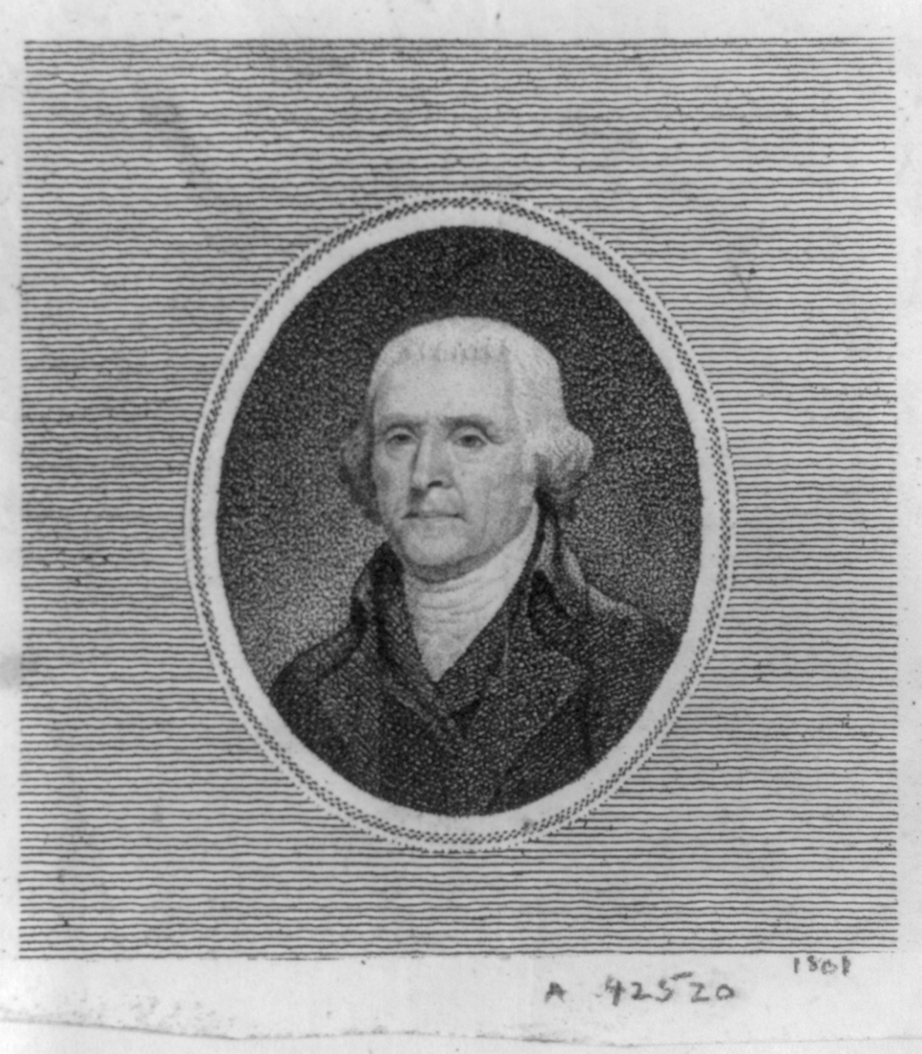 [Thomas Jefferson, Pres., U.S., head and shoulders, facing left, in oval] — antique engraving