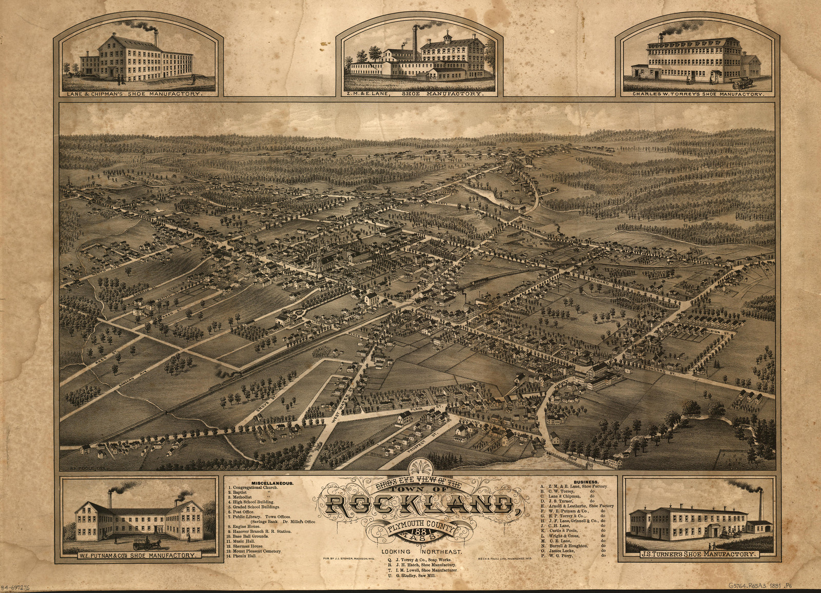 Rockland, Massachusetts, 1881, 1881 — antique map