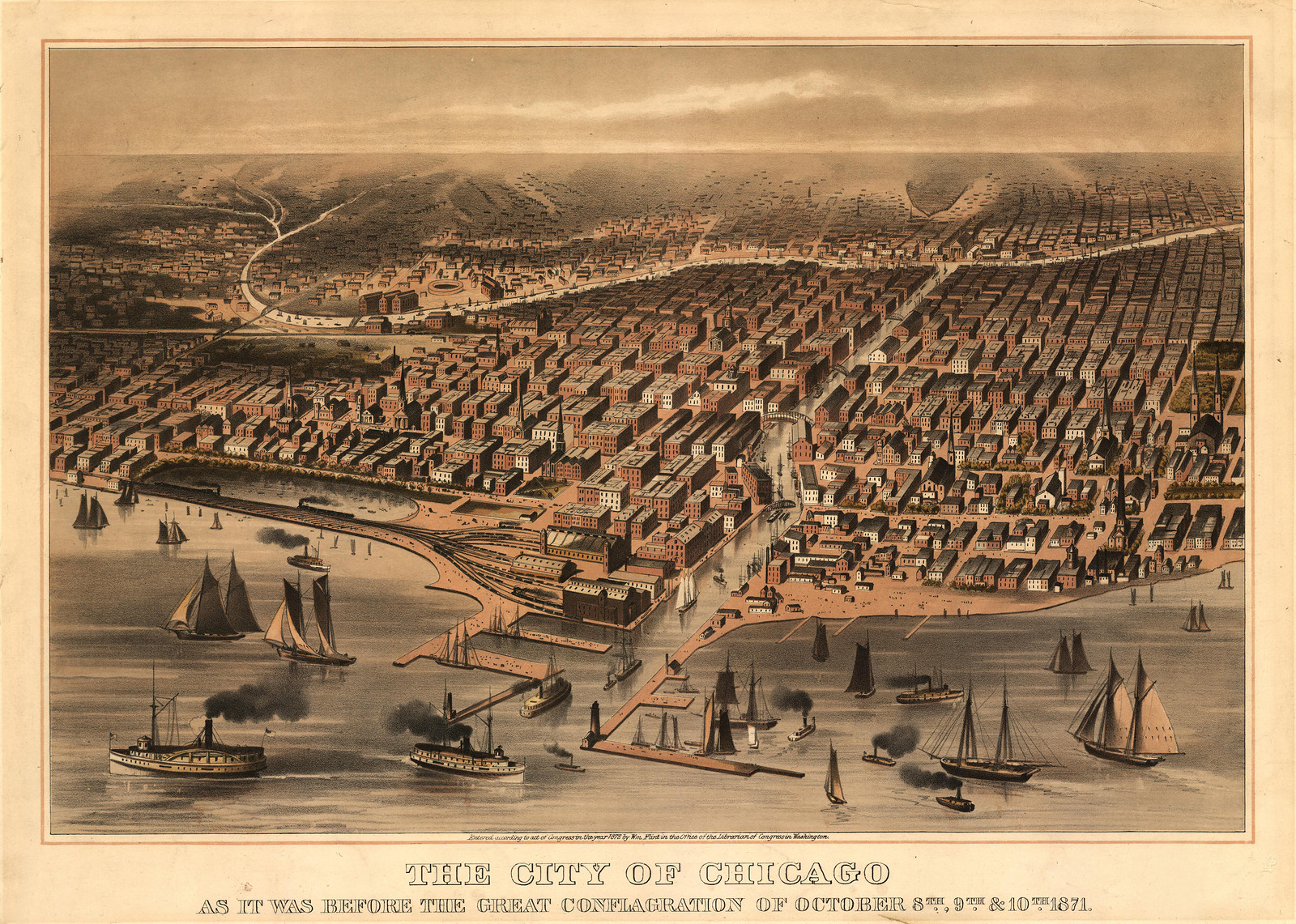 The City of Chicago As It Was Before the Great Conflagration, 1871 — antique map