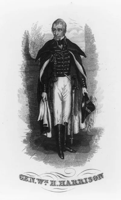 [President William Henry Harrison, full-length portrait, standing, in uniform, holding hat]