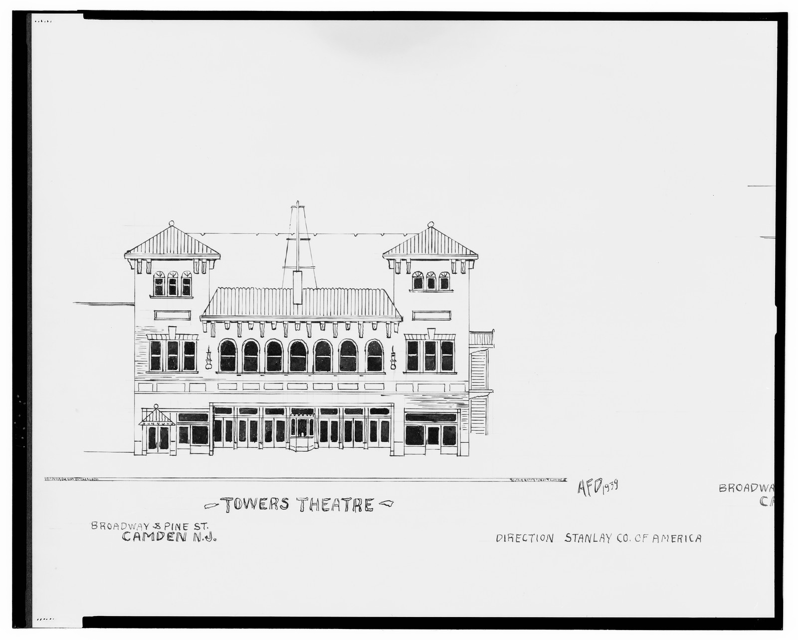 [Towers Theatre, Broadway and Pine St., and Broadway Theatre, Broadway near Kanglm (?) Ave., Camden, New Jersey] / AFD 1939., And Engineering (ADE) Drawings — vintage poster