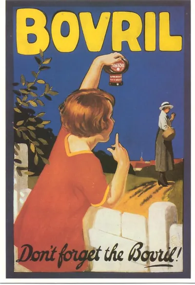 Bovril advertising poster: Don't forget the Bovril