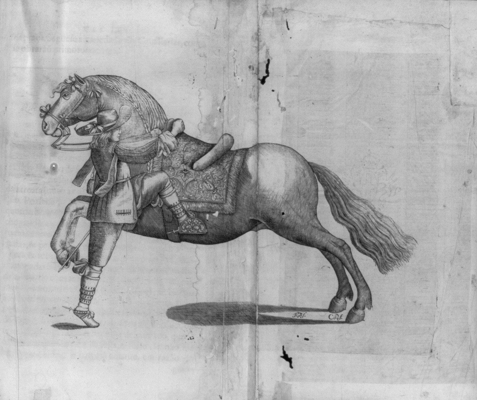 [Rider mounting horse - opp. p. 344] — antique engraving