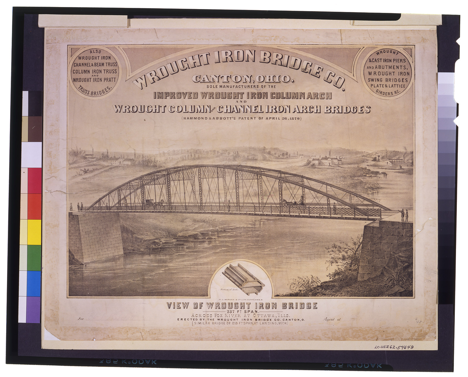 Wrought Iron Bridge Co., Canton, Ohio View of wrought iron bridge / W.J. Morgan & Co. lith., Cleveland, O., 1870 — antique lithograph