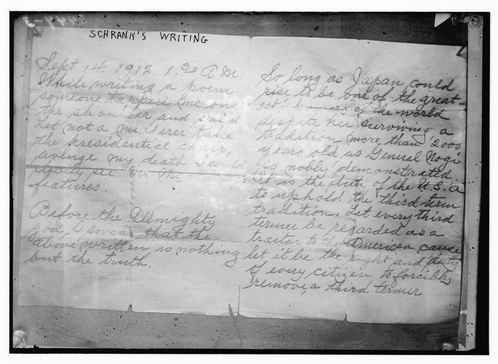 Schrank's writing, n/a — historic photograph