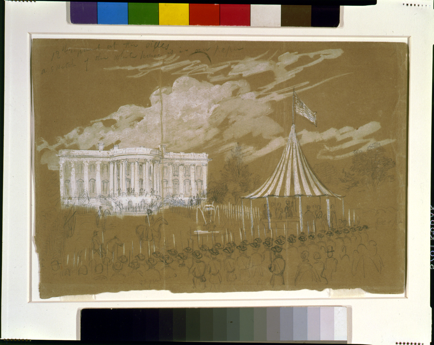 Flag raising at the White House, [1861 June 29] — historic drawing