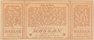 Hassan Cork Tip Cigarettes baseball card foldout: Tris Speaker, Joseph Wood