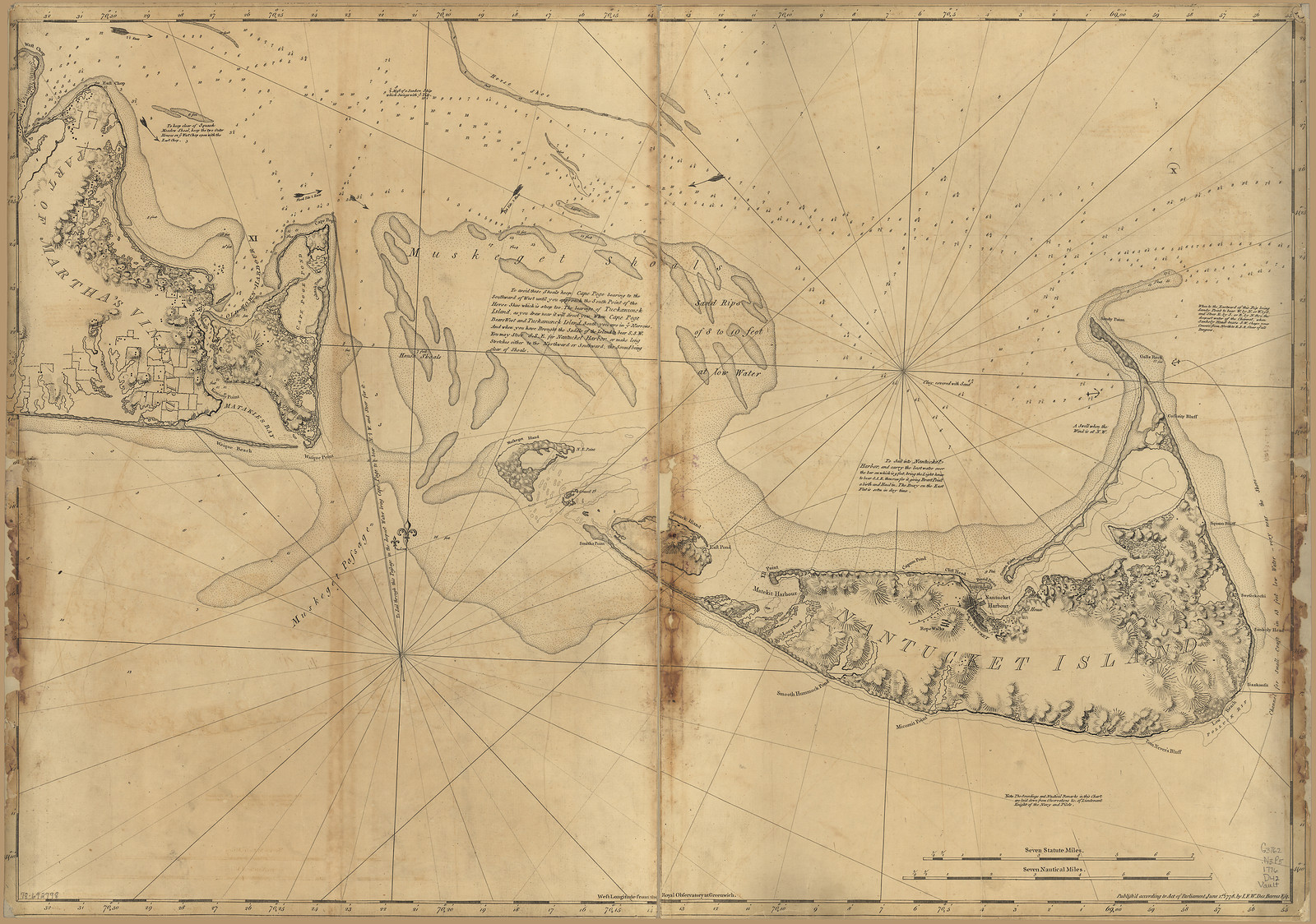 Chart of Nantucket Island and the eastern half of Martha's Vineyard, Massachusetts, 1776, 1776 — antique map