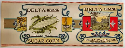 Delta Brand Sugar Corn can label, Delta Packing Co., Westernville, N.Y.