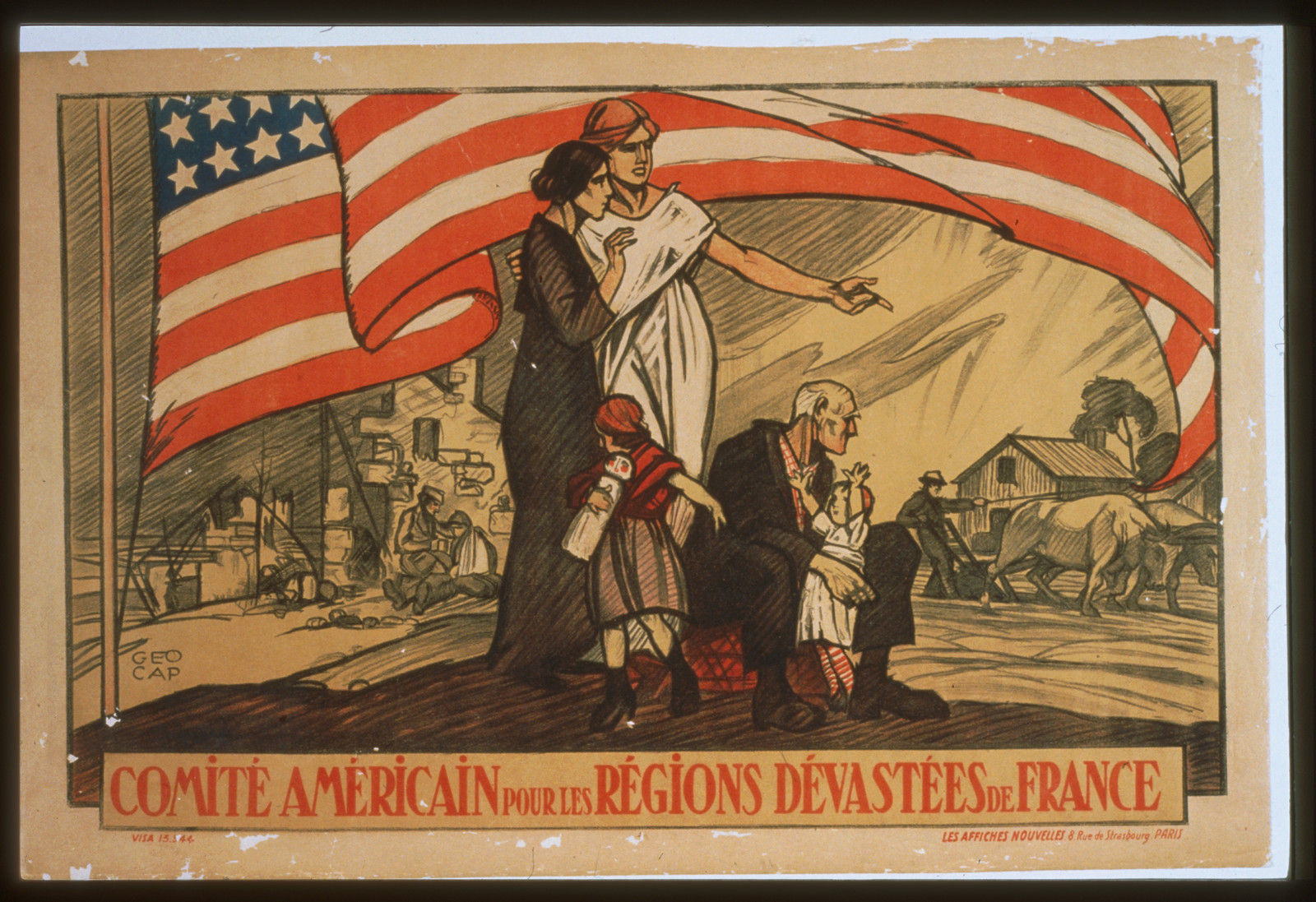 Comiteacute Americain pour les Reacutegions Deacutevasteacutees de France, 1917 — vintage poster