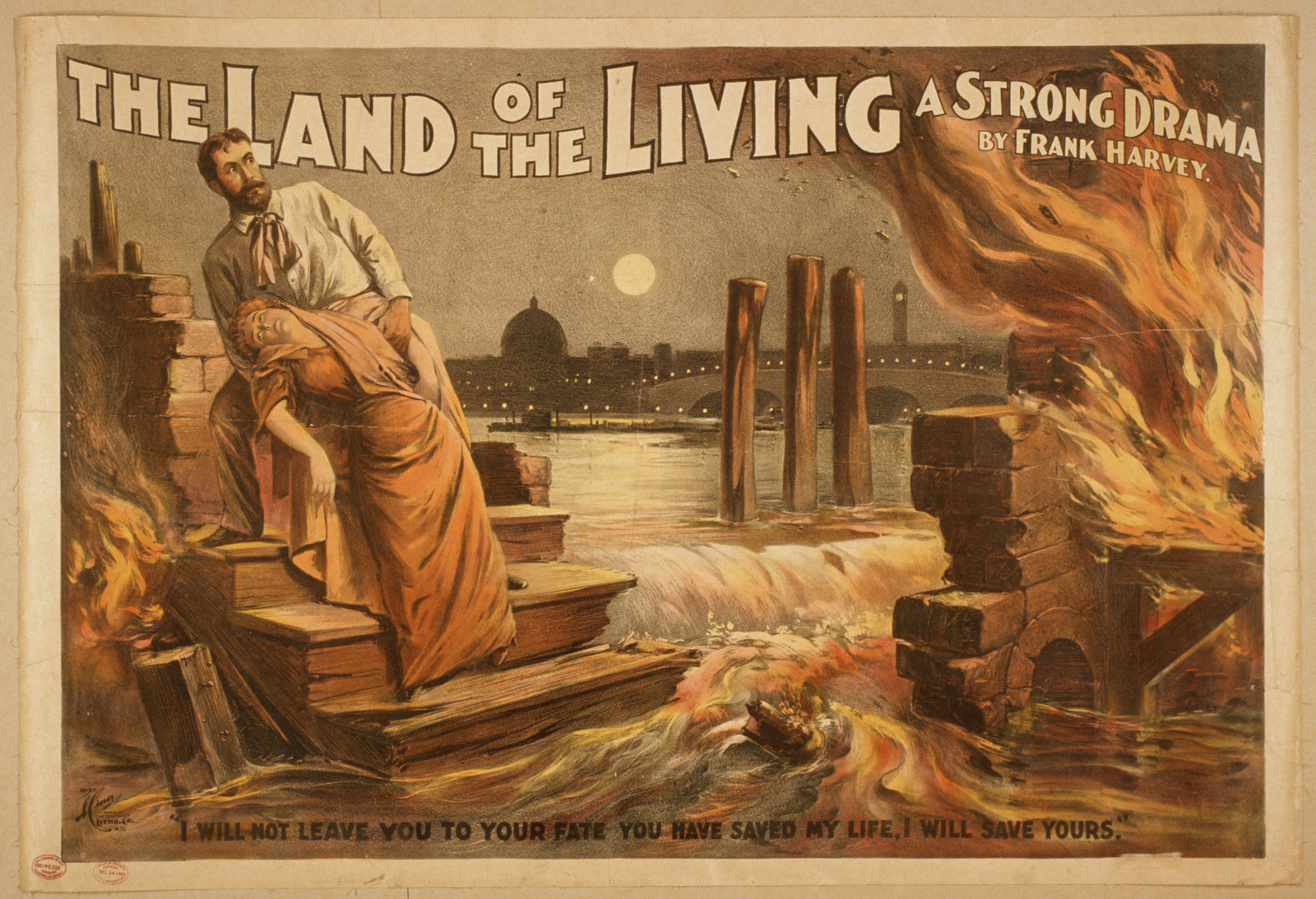 The land of the living a strong drama : by Frank Harvey., 1895 — vintage poster