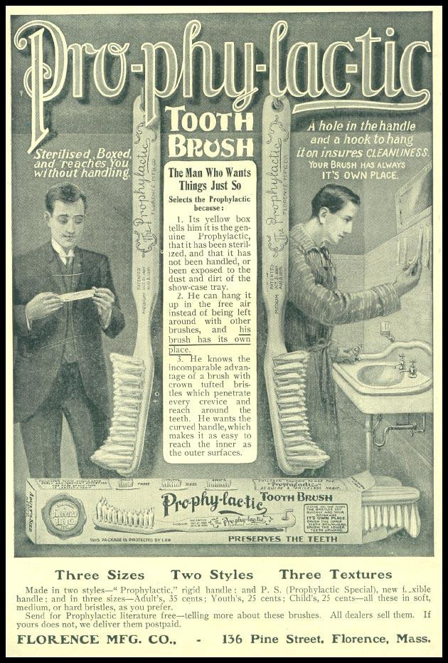 Prophylactic Tooth Brush advertisement from Florence Mfg. Co. — historic image