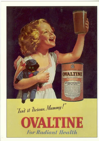 Ovaltine advertisement with girl holding a glass