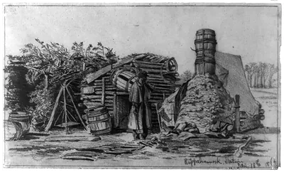 Soldier's hut in winter--Borrowing a chimney