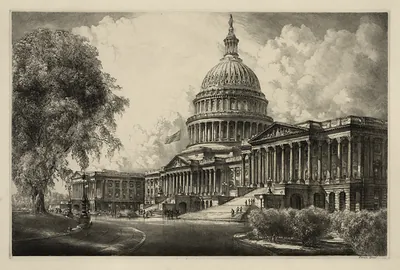 The Capitol building, Washington, D.C., etching