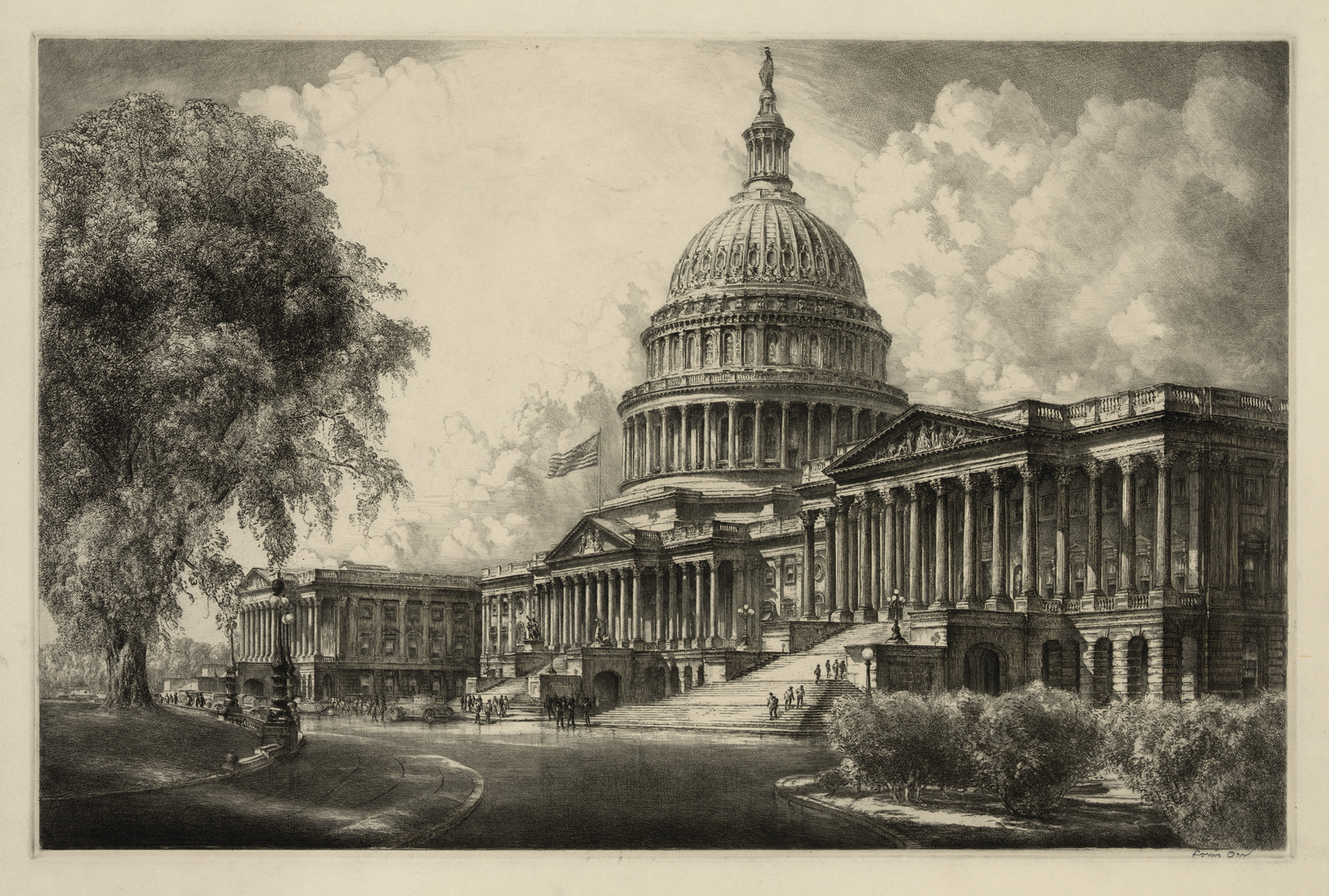 The Capitol building, Washington, D.C., etching — historic image