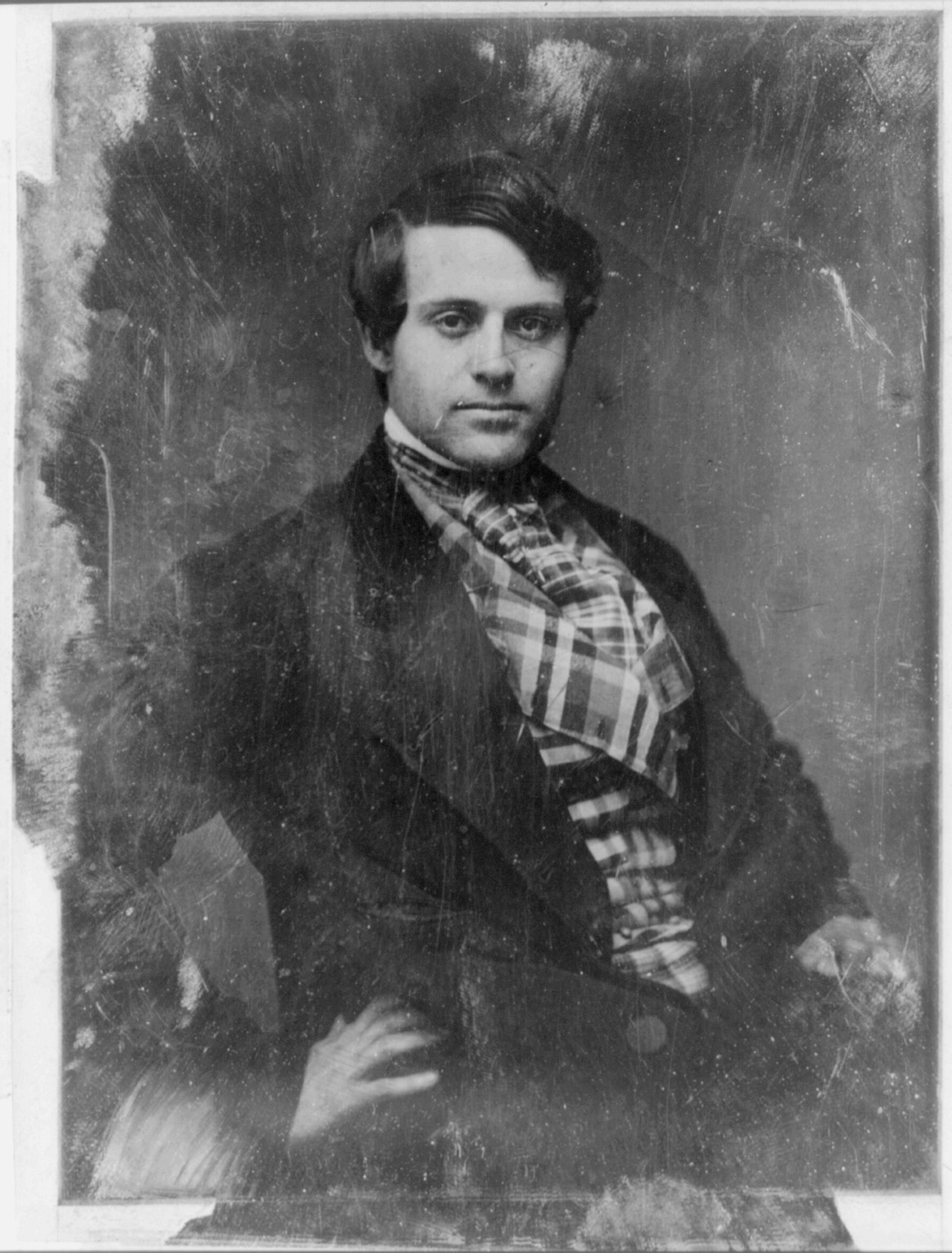 [James Brown, half-length portrait, three-quarters to the right, eyes front, one hand on hip, wearing plaid waistcoat], [between 1844 and 1855] — historic photograph