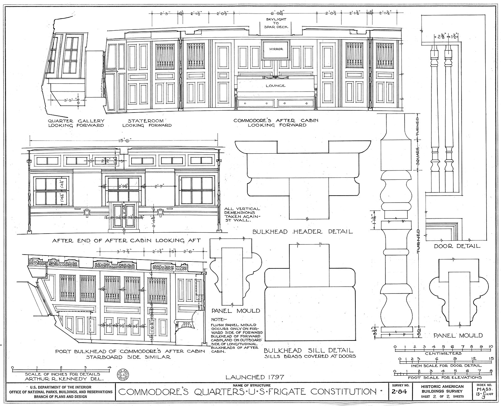 Commodore's Quarters, U.S. Frigate Constitution, architectural drawing — historic drawing