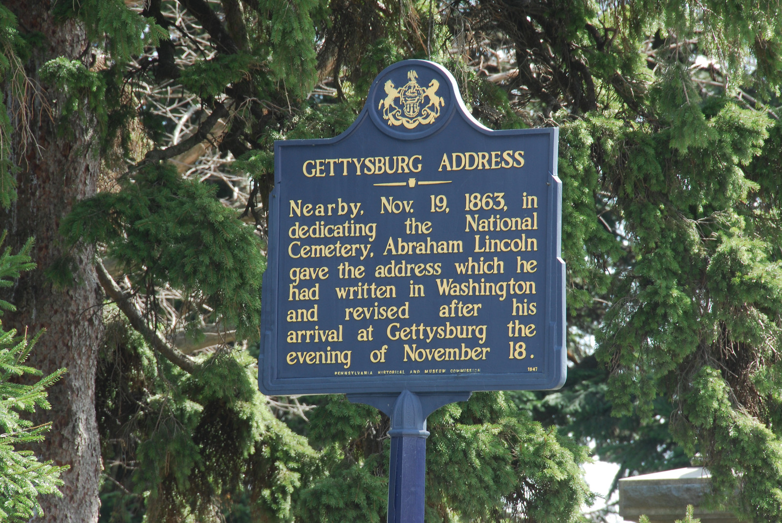 Pennsylvania historical marker titled Gettysburg Address — historic image