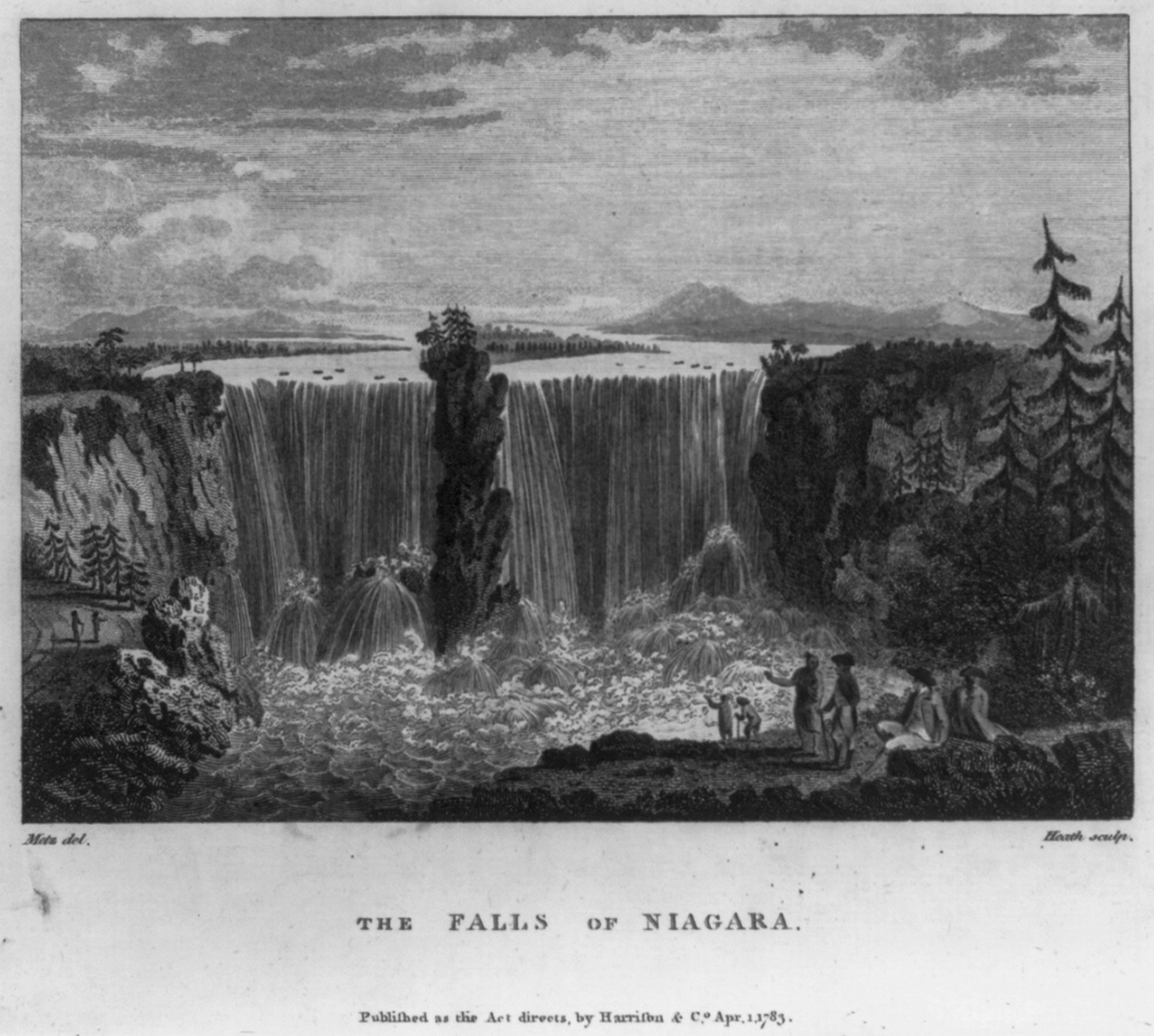 The Falls of Niagara, 1783 Apr. 1. — antique engraving