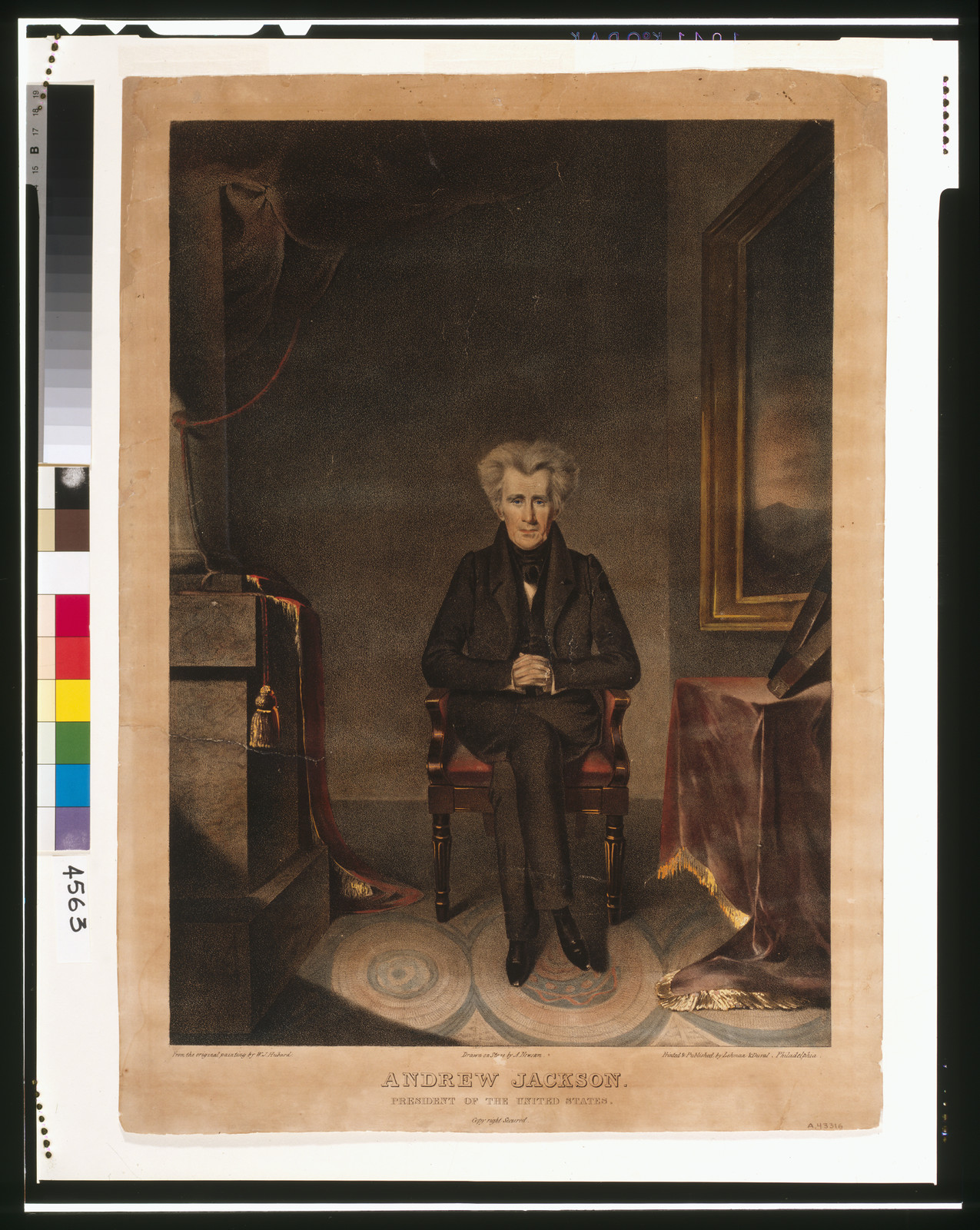 Andrew Jackson, President of the United States / from the original painting by W.J. Hubard ; drawn on stone by A. Newsam., Philadelphia : Lehman & Duval, [1830] — antique lithograph