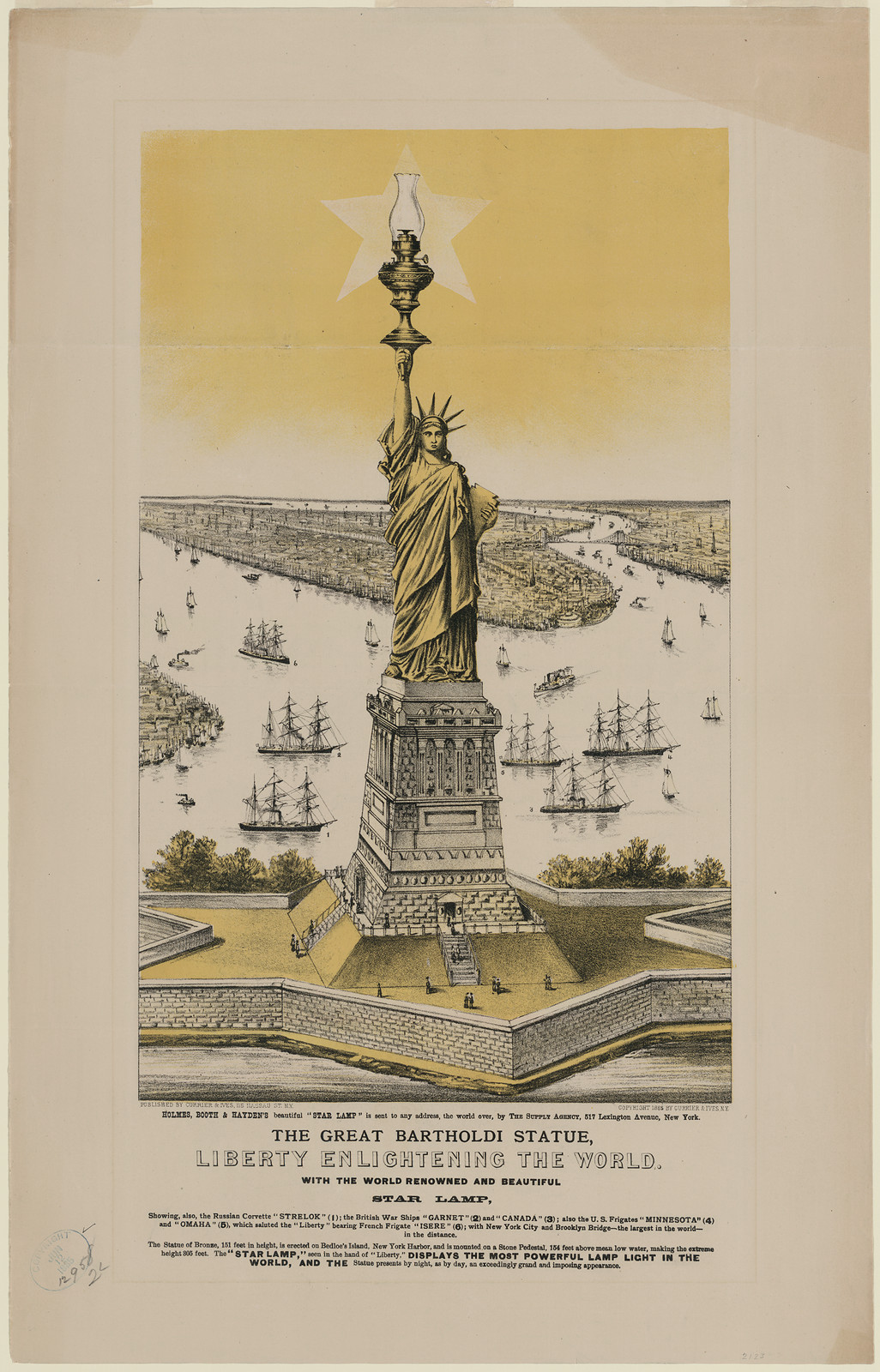 The Great Bartholdi Statue, Liberty Enlightening the World, with Star Lamp — historic image