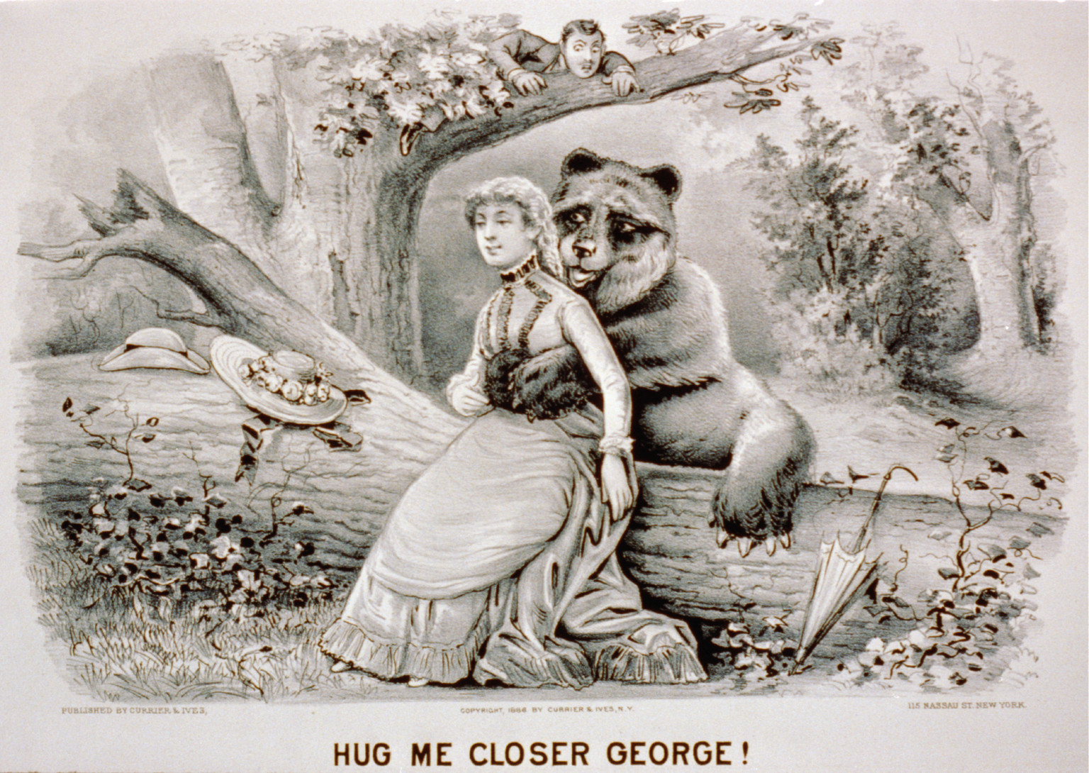 Hug me closer George!, New York : Published by Currier & Ives, c1886. — antique lithograph