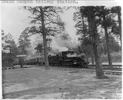 [Grand Canyon]: Grand Canyon Railway Station [and train]