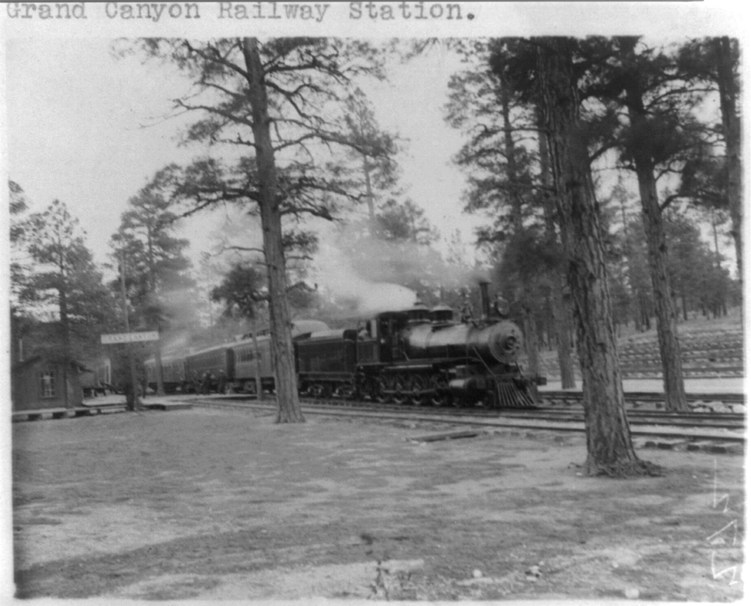 [Grand Canyon]: Grand Canyon Railway Station [and train], c1906. — historic photograph