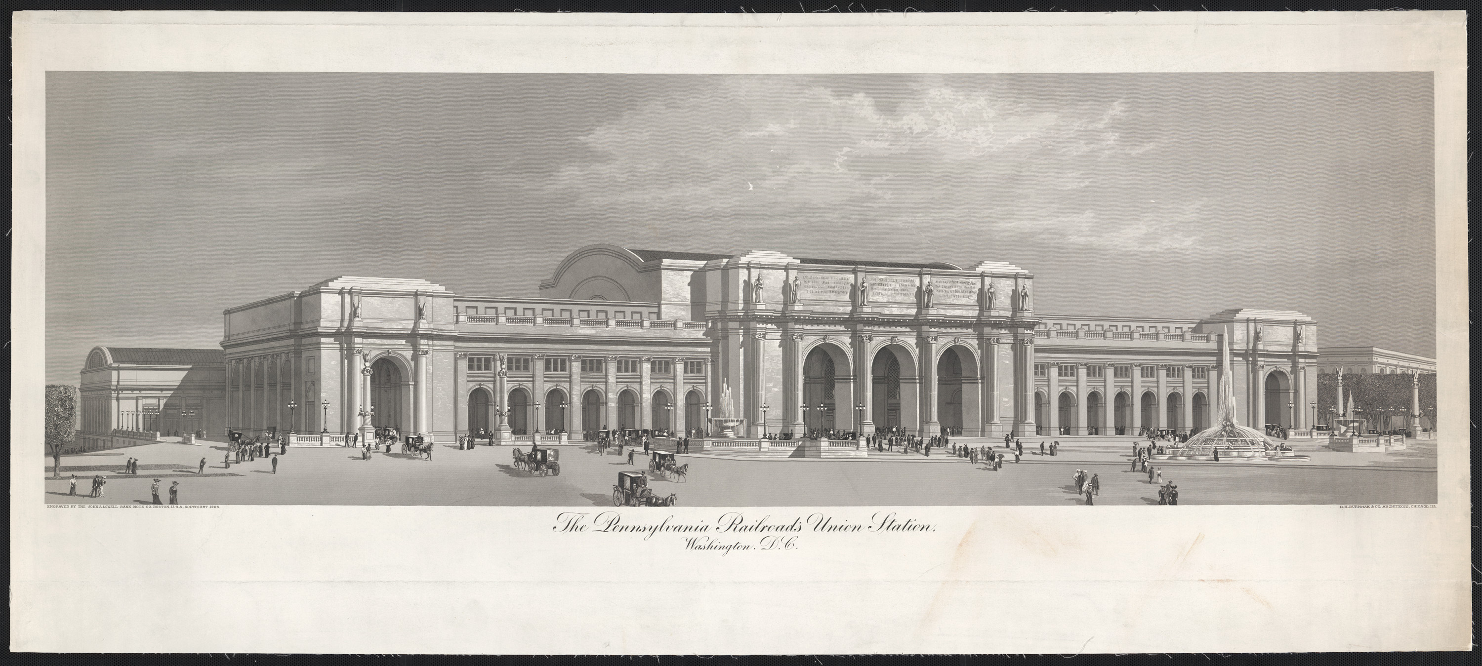 The Pennsylvania Railroad's Union Station, Washington, D.C. / D. H. Burnham & Co., architects, Chicago, Ill. ; engraved by the John A. Lowell Bank Note Co., Boston, U.S.A. : John A. Lowell Bank Note Co., c1906. — historic image