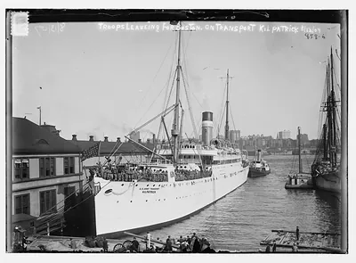 U.S. Army transport "Kilpatrick" leaving NY docks with troops aboard for Boston, New York
