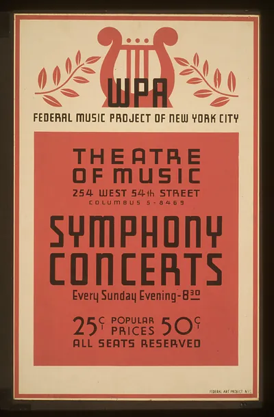 Symphony concerts WPA Federal Music Project of New York City Theatre of Music.