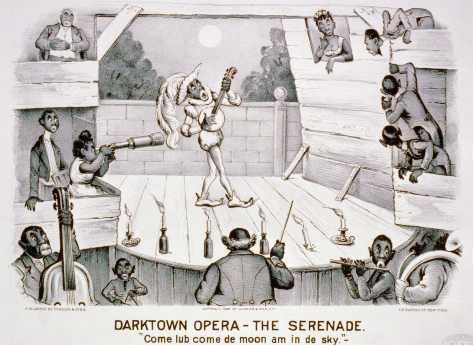Darktown opera-the serenade: Come lub come de moon am in de sky"", [New York] : Currier & Ives, 1886. — antique lithograph