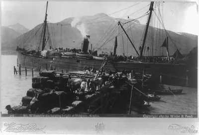 Str. WILLAMETTE discharging freight at Skaguay, Alaska