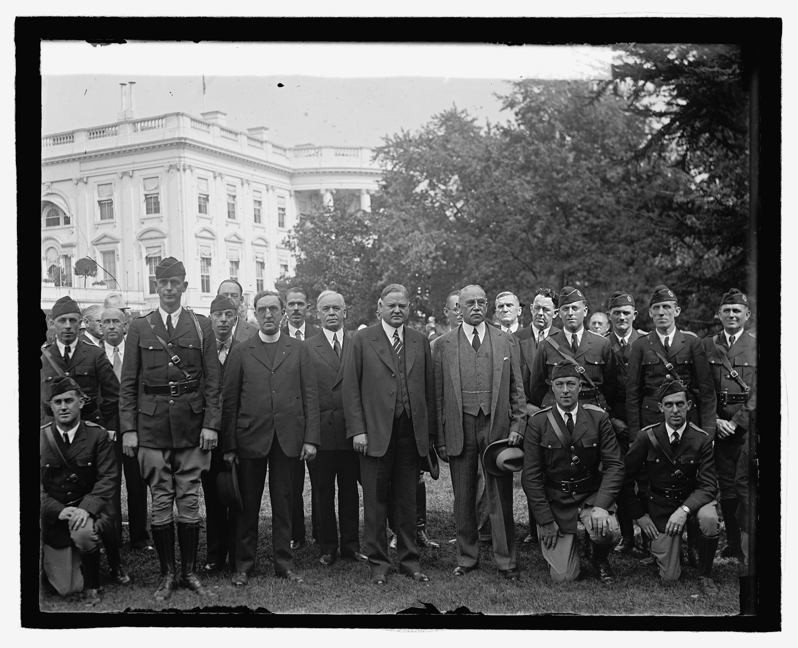 Hoover with Am. Legion Drum Corps. of State of N.H., 9/27/29, [19]29 September 27. — historic photograph