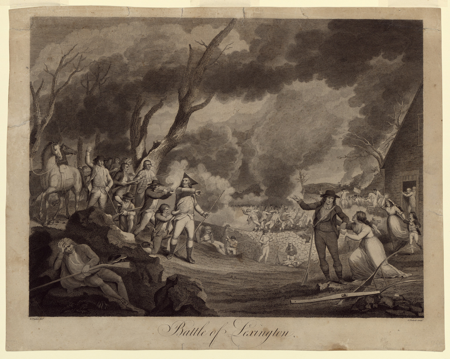 battle of lexington (Tiebout- Cornelius), Massachusetts — antique map