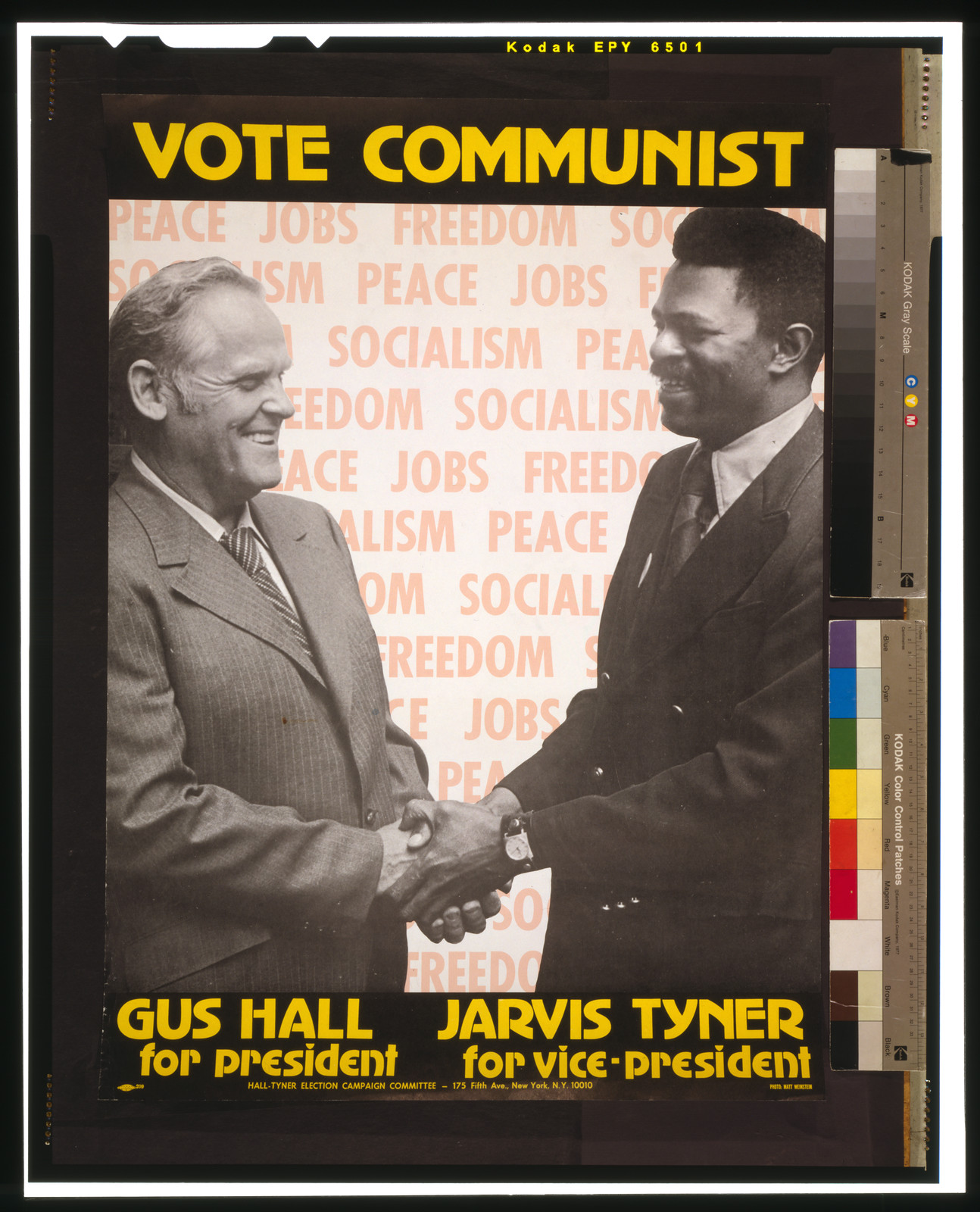 Vote Communist : Gus Hall for President, Jarvis Tyner for Vice-President, [1975 or 1976] — historic photograph