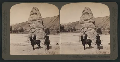 President Roosevelt and Major Pitcher before Liberty Cap - a long extinct geyser at Yellowstone Park