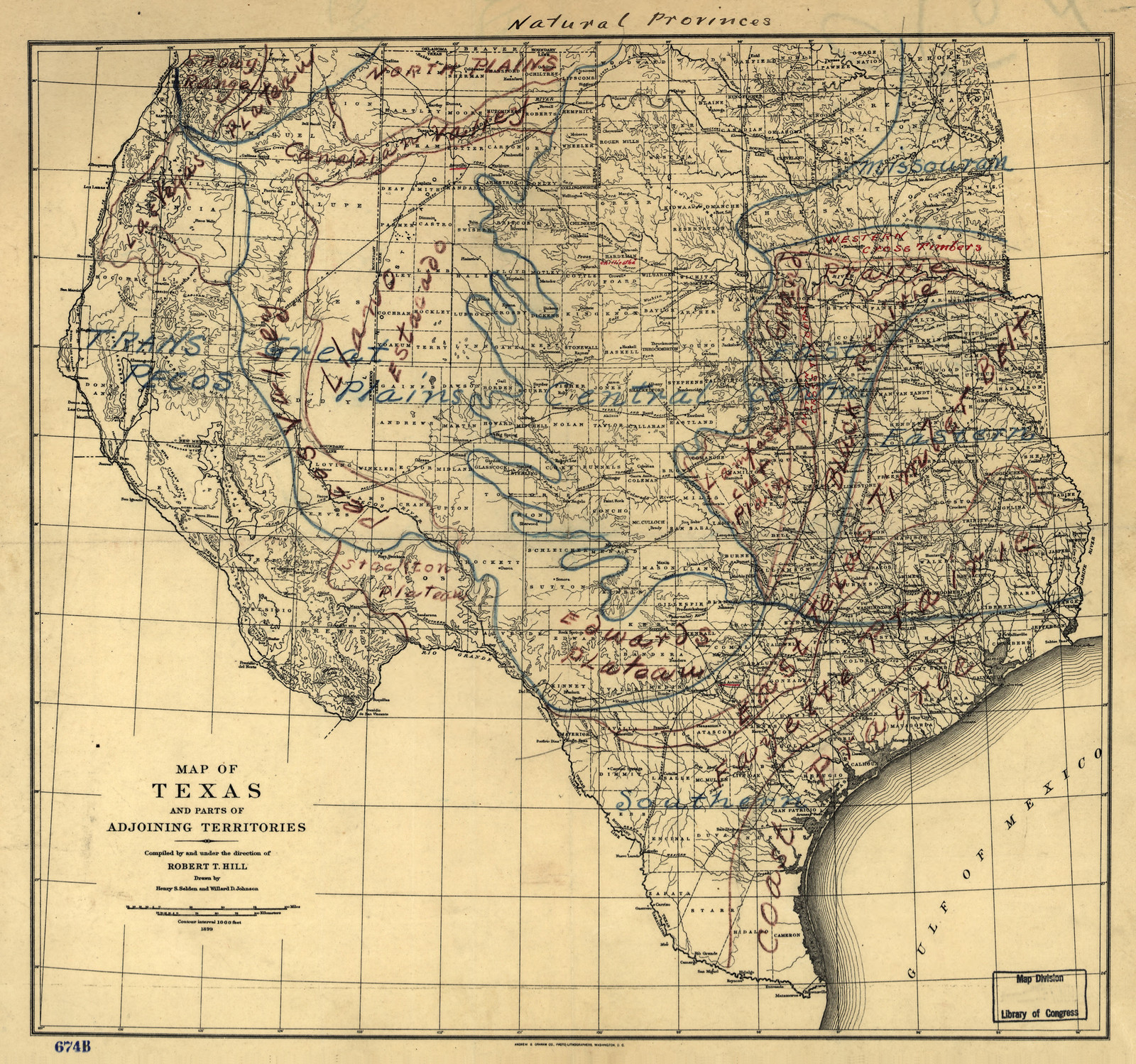 Natural provinces Texas 1899, Texas — antique map