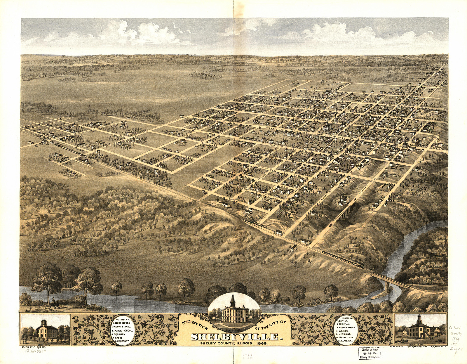 Shelbyville, Illinois, 1869, 1869 — antique map