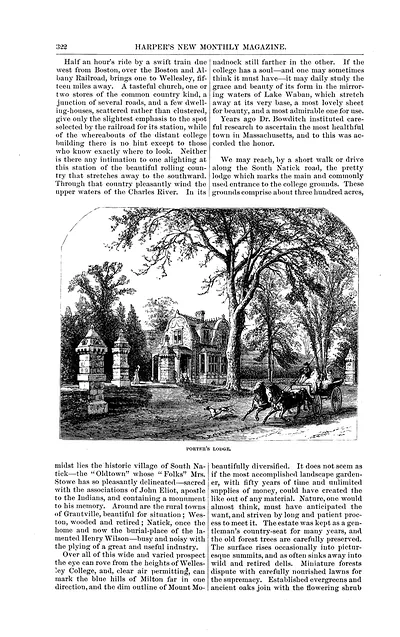 Harper's New Monthly Magazine page with Porter's Lodge engraving