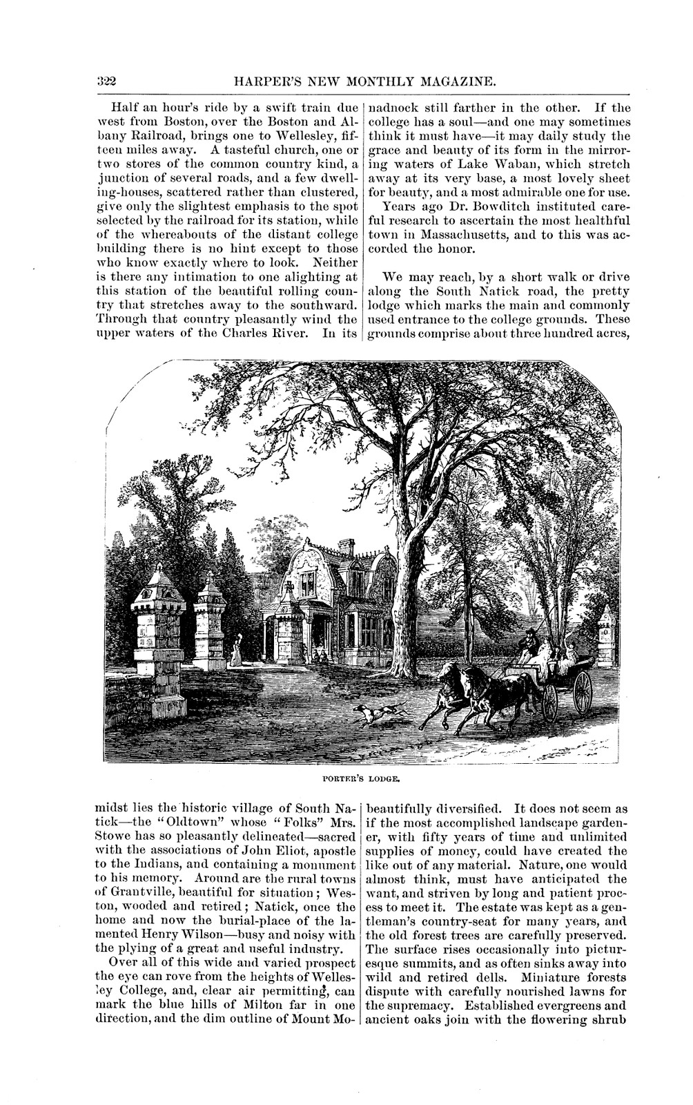Harper's New Monthly Magazine page with Porter's Lodge engraving — antique map