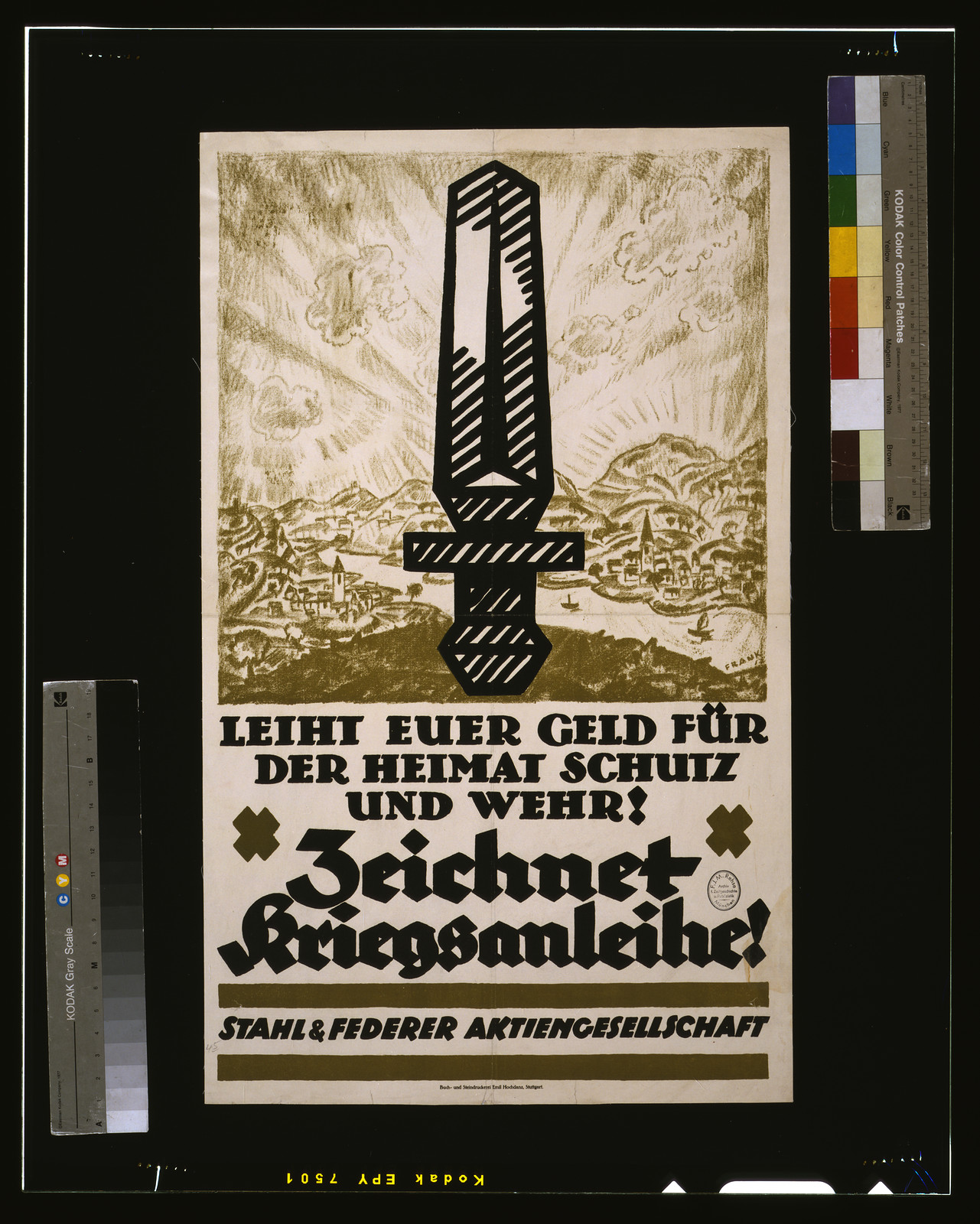 Leiht euer Geld fuumlr der Heimat Schutz und Wehr! Zeichnet Kriegsanleihe! / Frank., 1917 — vintage poster