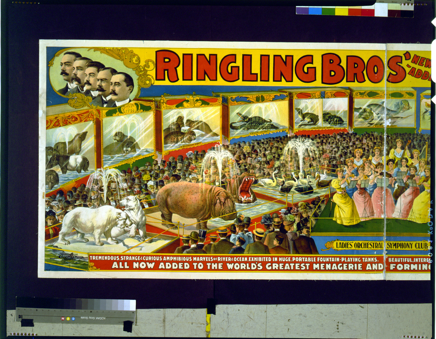 Ringling Bros' ... aviary and aquarium ... largest zoological exhibit on earth, c1898. — vintage poster