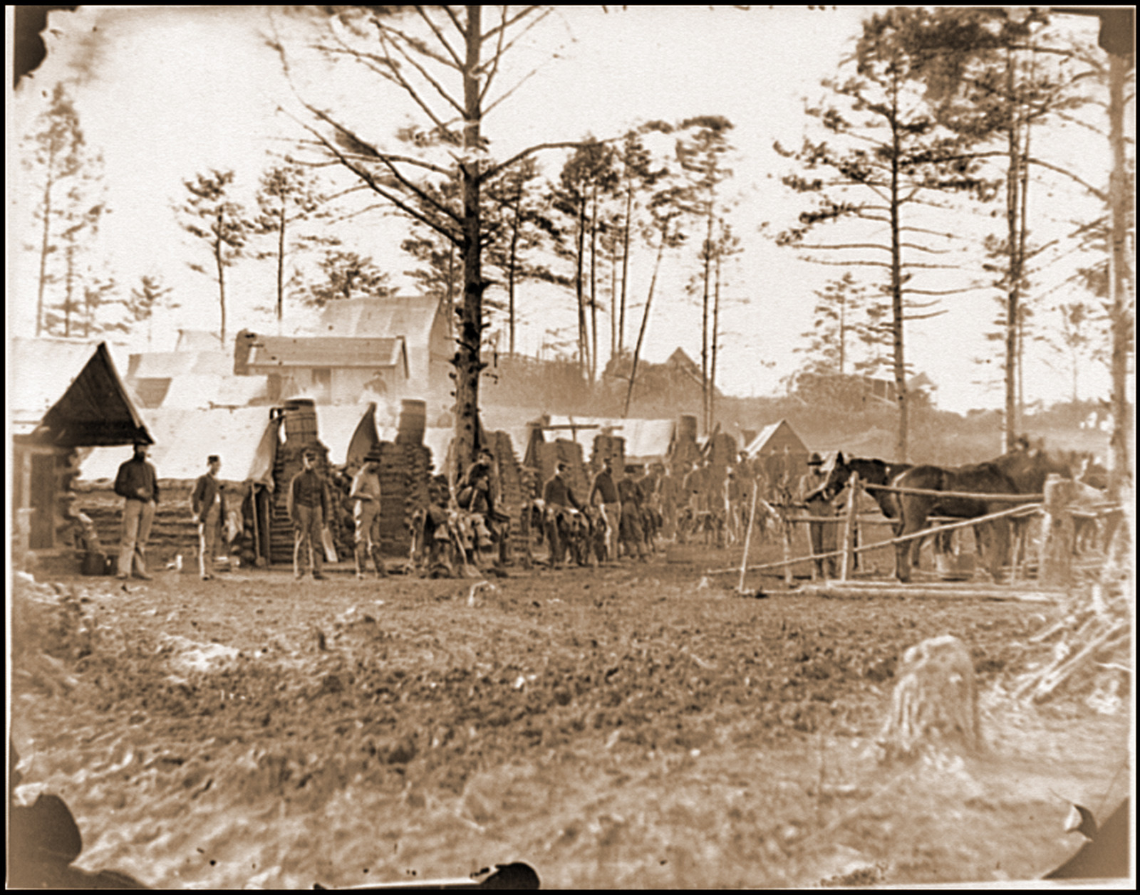 Brandy Station Va. vicinity. Camp of 18th Pennsylvania Cavalry 3d Division Cavalry, 1864 — historic photograph