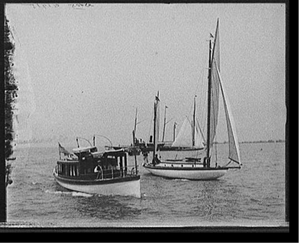 [Returning to anchor after the paces, Inter-Lake Yachting Association meet, Put-in-Bay], [1904 July 10] — historic photograph