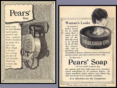 Pears' Soap advertisements with a woman's portrait